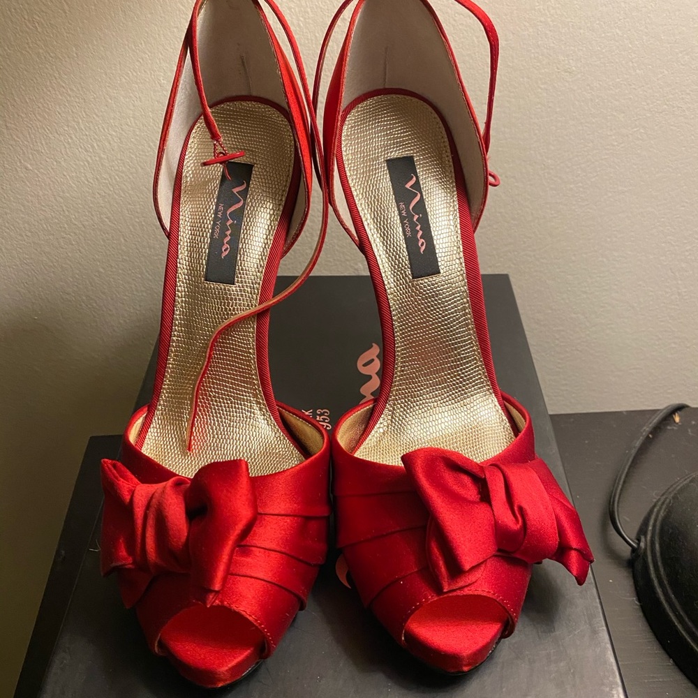 Nina New York Red Rouge Satin Heel with Bow